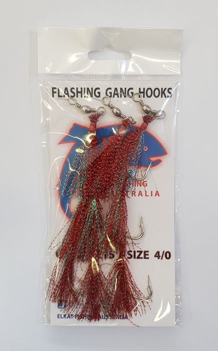 ELKAT Flashing Gang Hook 4/0 Red - Bait Tackle Store
