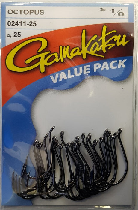 GAMAKATSU Octopus Hook Value Pack (25 Piece) (Black) 1/0 - Bait Tackle Store