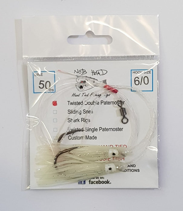NOB HEAD Twisted Double Paternoster Rig 6/0 50lb Glow - Bait Tackle Store