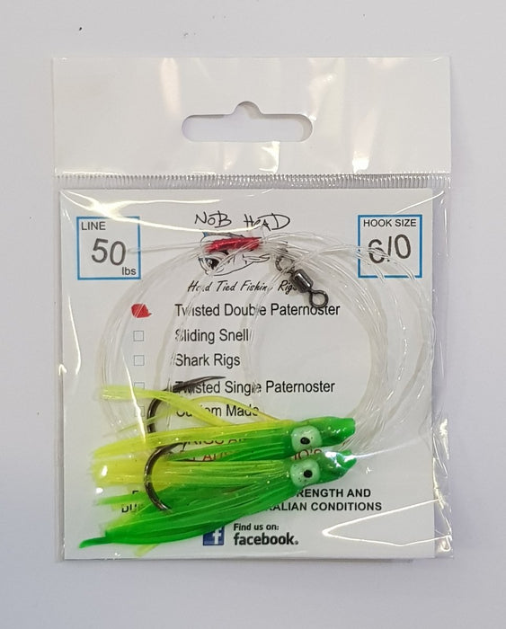 NOB HEAD Twisted Double Paternoster Rig 6/0 50lb Green - Bait Tackle Store