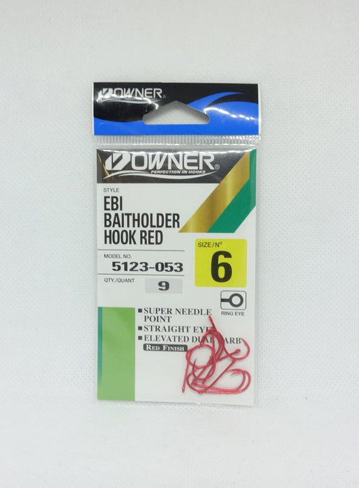 OWNER EBI Baitholder Hook (Red) #6 - Bait Tackle Store