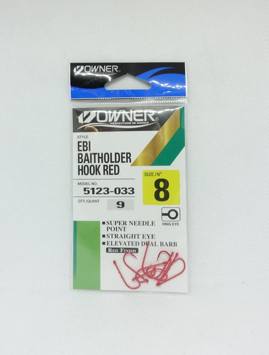 OWNER EBI Baitholder Hook (Red) #8 - Bait Tackle Store